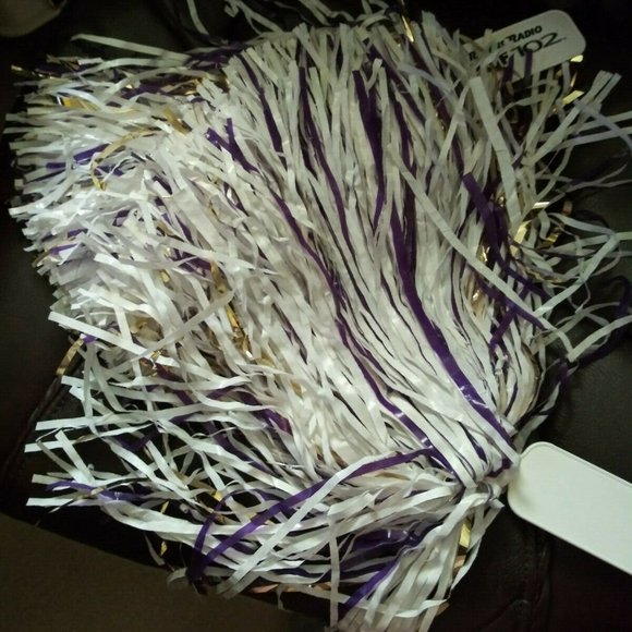 2 Vintage Purple, Gold & White Ravens Pom Poms (Costume/Football/Cheerleader) - Picture 2 of 5